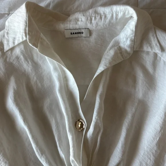 Sandro White Sigrid Twist Front Mini Shirt Dress Size 34 FR US 2 - Picture 7 of 9